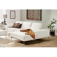 W.SCHILLIG Ecksofa run, Designsofa mit tollem Sitzkomfort, bequem, L-Form, mit elegantem Holzsockel, Füße in Chrom glänzend, Breite 319 cm weiß