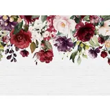 Living Walls Fototapete Blumen Steinwand Rot Rosa Lila Weiß 3,50 m x 2,55 m FSC®