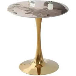 360Home Runder Tisch für Wohnung Coffee Shops Hotel Gewerben Braun Glänzender Tisch Bistrotisch beine Gold 60*75cm