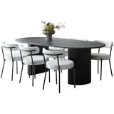 VCM ebuy24 Kyoto Essgruppe Esstisch 100x210 cm Dunkelbraun und 6 Stühle Bouclé Weiß.