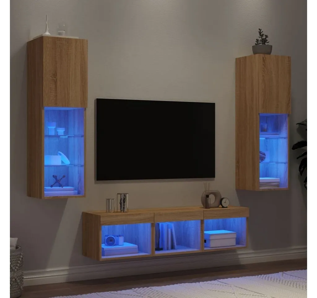 vidaXL TV-Schrank 5-tlg. Wohnwand mit LED-Beleuchtung Sonoma-Eiche Holzwerkstoff (5-St) braun