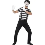 Smiffys Pantomime Kostüm für Männer, Schwarz, mit Oberteil, Baskenmütze, Handschuhen, Hosenträgern & Schminke