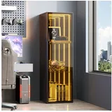 Odikalo Glasvitrine vitrinenschrank Vitrine Eckvitrine mit LED & Stauraum (Schranktüren mit Aluminiumrahmen gehärtetes Glas drei Staufächer verstellbare Einlegeböden LED-Lichtleiste Scharniere mit Soft-Close-Funktion kühles Schwarz 30 x 30 x 90 cm) schwarz