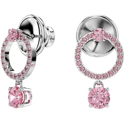 Paar Ohrstecker SWAROVSKI "Constella Pavé Attract Drop Circle", rosa (metallfarben, rosa, rosa), Ohrringe, Damen, Metall, mit Swarovski Kristall
