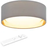 Navaris LED Deckenleuchte Milchglaskuppel - dimmbar mit Fernbedienung - verstellbare Farbtemperatur - Design Stoff Deckenlampe - Dunkelgrau/Gold
