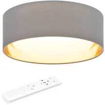 Navaris LED Deckenleuchte Milchglaskuppel - dimmbar mit Fernbedienung - verstellbare Farbtemperatur - Design Stoff Deckenlampe - Dunkelgrau/Gold