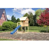 Karibu Kinderspielhaus Frieda Set Aktion 2 naturb. m. Anbau u. Rutsche Blau