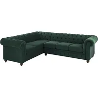 Chesterfield-Sofa HOME AFFAIRE "Duc Ecksofa L-Form" Sofas Gr. B/H/T: 255cm x 74cm x 214cm, Samtoptik, langer Schenkel rechts, grün hochwertige Knopfheftung im Rücken, Samtoptik mit changierender Optik