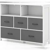 Costway Kommode 5 Schubladen, Offene Regale Stoff Holz