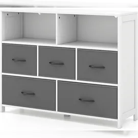 Costway Kommode 5 Schubladen, Offene Regale Stoff Holz