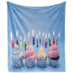 Wohndecke Gemütlicher Plüsch für den Innen- und Außenbereich, Abakuhaus, Blau Cupcakes Brief Kerzen bunt 125 cm x 175 cm