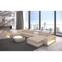 Sofa Dreams Wohnlandschaft Ledercouch Sofa Leder Berlin U Form Ledersofa, Couch, mit LED, wahlweise mit Bettfunktion als Schlafsofa, Designersofa beige|gelb