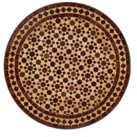 Casa Moro Gartentisch Orientalischer Gartentisch marokkanischer Mosaiktisch M60-26 Ø 60 cm rund Bordeaux terrakotta Kunsthandwerk aus Marrakesch Dekorativer Bistrotisch Beistelltisch, MT2039, Handmade braun