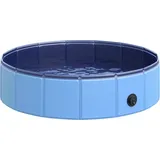 PawHut Hundepool  Robustes Planschbecken für Hunde, Schwimmbecken aus PVC+Holz, Blau, Ø80xH20 cm, Sommer Spaß  Aosom