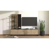 Home Affaire Wohnwand HOME AFFAIRE "Margate inkl.TV-Board und Standregal", schwarz (artisan eiche, schwarz), B:208cm H:167cm T:40cm, Hartfaserplatte, MDF, Spanplatte, Kastenmöbel-Sets, Wohnwand, 208 cm, mit dekorativen schwarzen Streifen, metallgriffe