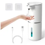 Senmudi Seifenspender Automatischer Elektrischer Schaumseifenspender 380ML, (3-stufige Dosierung einstellbar,Seifenspender Set mit Sensor, USB-Aufladung und Infrarot Bewegungssensor für Küche & Bad), wasserdichter elektrischer Seifenspender IPX5 weiß