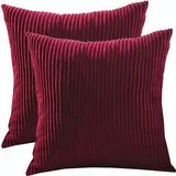 SWJ-swjssb Kissenbezug 80x80 2er Set,Kopfkissenbezug 80x80,Kissenbezüge 60X60,Kord Zierkissenbezug Dekokissen Sofakissen Bezug Groß Kissenhülle Dekorative Weiche Zierkissenbezüge(Burgundy,45x45 cm)
