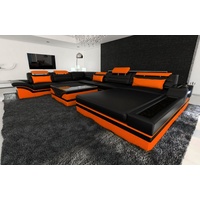 Sofa Dreams Wohnlandschaft Sofa Leder Couch Mezzo XXL U Form Ledersofa, Couch, mit LED, wahlweise mit Bettfunktion als Schlafsofa, Designersofa orange|schwarz