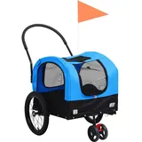 vidaXL Hunde Fahrradanhänger 2-in-1 Blau Schwarz Anhänger Jogger Hundeanhänger