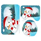 Morbuy 3-teiliges Badvorleger-Set Duschmatte + Konturmatte + WC-Deckelbezug, Weihnachtsmann rutschfeste Badvorleger für Küche, Weihnachten (Schneemann)