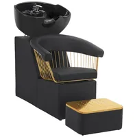 M MCombo Friseurstuhl mit Waschbecken Retro 8037 (Gold-Schwarz/PVC) - Barberpub