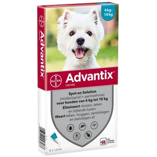 Billige Advantix 100/500 loppemiddel til hunde (4 - 10 kg)  2 x 6 pipetter