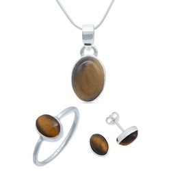 mantraroma Schmuckset 925er Silber mit Tigerauge (Schmuckset aus 925 Silber) 50