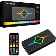 gamemax V4.0 Gehäuselüfter-Hub – 9-Port-PWM-Lüfterverteiler mit RF-Fernbedienung und SATA-Stromversorgung, Schwarz
