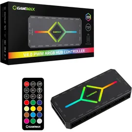 gamemax V4.0 Gehäuselüfter-Hub – 9-Port-PWM-Lüfterverteiler mit RF-Fernbedienung und SATA-Stromversorgung, Schwarz
