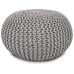 Amagohome Sitzpouf Strickhocker Pouf Ø45 H30cm Bodenkissen Indoor Baumwolle nachhaltig recycelt : hellgrau