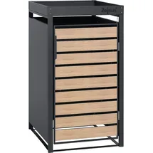 Zelsius Mülltonnenbox mit Pflanzdach, für 1 Mülltonne, Anthrazit RAL 7016, Tür in Holzoptik