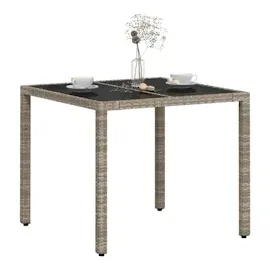 vidaXL Gartentisch mit Glasplatte Hellgrau 90x90x75 cm Poly Rattan