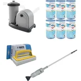 WAYS - Poolpflege - Poolsauger & Filterpumpe 5678 L/u & 6 Filter Typ A & WAYS Scheuerbürste