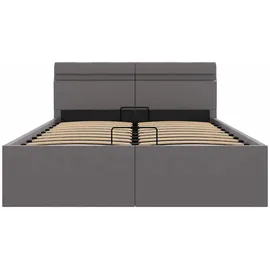 vidaXL Bett mit Bettkasten Hydraulisch LED Grau Kunstleder 120x200 cm