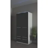 Priess Kleiderschrank PRIESS "Schrank Garderobe Wäscheschrank Barcelona in 5 Breiten", schwarz (schwarz, weiß), B:94cm H:193cm T:54cm, Holzwerkstoff, Schränke, Kleiderschrank, viel Stauraum, geräumige Schubkästen, mit Spiegel, MADE IN GERMANY