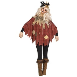 Fun World Kostüm Halloween Vogelscheuche Poncho, Halloween-Verkleidung leicht gemacht: einfach überwerfen, fertig! rot