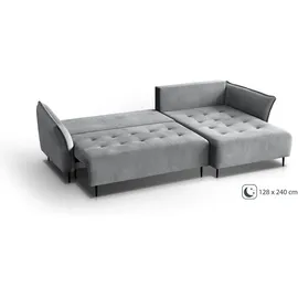 beautysofa Schlafeckcouch BALI, Ecksofa mit Schlaffunktion, Bettkasten, universelle Ecke, Metallbeine (Stoff: bluvel 03 - hellgrau) - Hellgrau