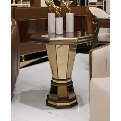Casa Padrino Luxus Beistelltisch Braun / Grau / Gold - Verspiegelter 8 eckiger Massivholz Tisch - Wohnzimmer Möbel - Wohnzimmer Einrichtung - Luxus Möbel - Luxus Einrichtung - Luxus Qualität