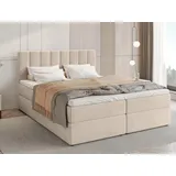 BROMARKT Boxspringbett Denver 160x200 cm - Doppelbett mit Bonell Matratze - Modern Boxspringbett - Polsterbett mit Bettkasten und Gepolsterte Kopfstütze - Beige