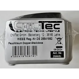 ChiliTec Doppelsteckdose IP44 Aufputz grau 1 St.