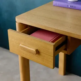 sweeek - Schreibtisch aus Heveaholz Platte mit Eichenfurnier 1 Schublade - Natur - Beige