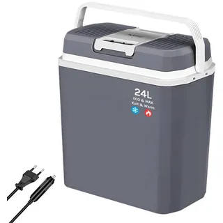 Woltu Elektrische Kühlbox 24L zum Kühlen und Warmhalten Mini Kühlschrank Isolierbox 12V & 230V für Auto und Steckdose Grau