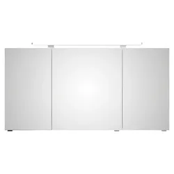 Badezimmerspiegelschrank SAPHIR "Serie 4010 Badezimmer-Spiegelschrank inkl. LED-Aufsatzleuchte", weiß (weiß glanz), B:140cm H:73,8cm T:17cm, Spanplatte, Schränke, Badschrank 140 cm breit, 3 Türen, 6 Glas-Einlegeböden, inkl Türdämpfer