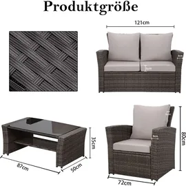 MeXo Polyrattan Lounge-Set 4-tlg. grau/hellgrau