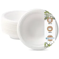 BIOZOYG 1000 Stück Schale aus Zuckerrohr 400ml - Einwegschale für Salate, Bowls, Suppen, Eintöpfe - Runde Zuckerrohrschale - biologisch abbaubar