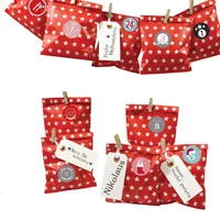 Frau WUNDERVoll® DIY Adventskalender zum Befüllen Bescherung: Set Stern 126, Papiertueten flach 13x16,5cm, rot Stern, Ziffern bunt