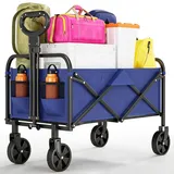 GarveeMore Bollerwagen Faltbar 220L, Klappwagen Bis 172 kg Traglast, Faltbarer Outdoor Handwagen –Verstellbarem Teleskopgriff, Seitentasche, Transportwagen Für Garten, Camping, Einkaufen-Blau