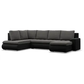 mebligo U-Sofa mit Schlaffunktion Ottomane, Dunkelgrau + Schwarz
