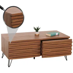 Couchtisch MCW-M49, Wohnzimmertisch Tisch, 3D-Design 2 Schubladen MDF Metall 46x110x55cm ~ Walnuss-Optik