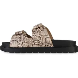 Stiefelparadies Damen Pantoletten in Beige Snake,